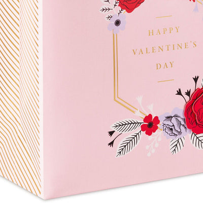 10.4" Flowers on Pink Large Square Valentine's Day Gift Bag