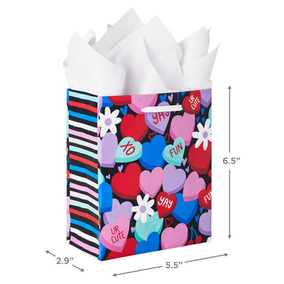 6.5" Colorful Candy Hearts Small Valentine's Day Gift Bag With Tissue Paper