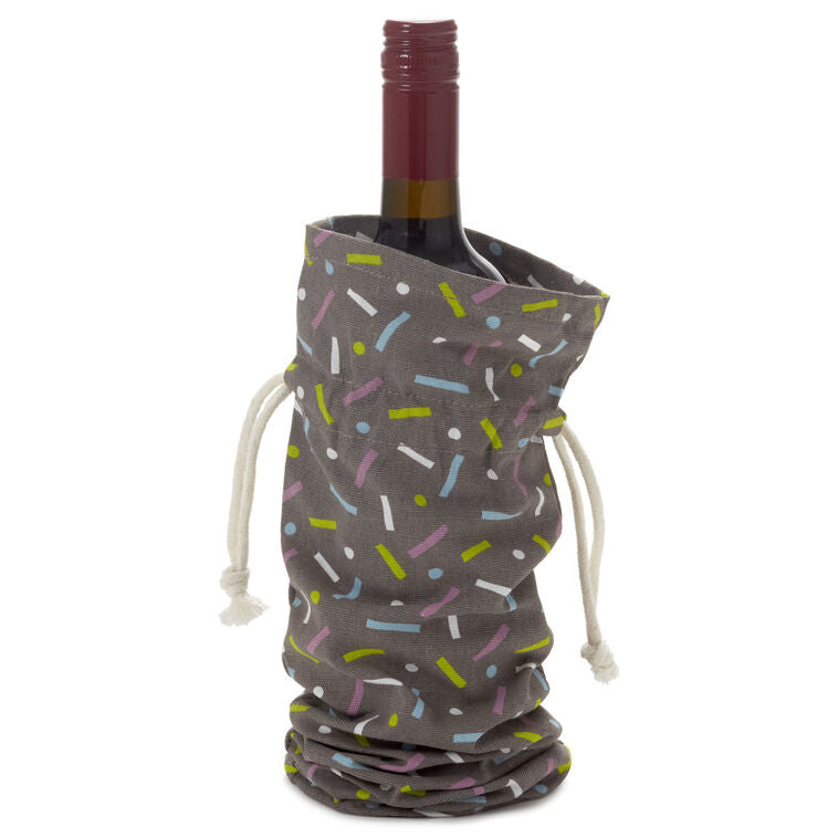 14" Confetti on Black Fabric Wine Gift Bag