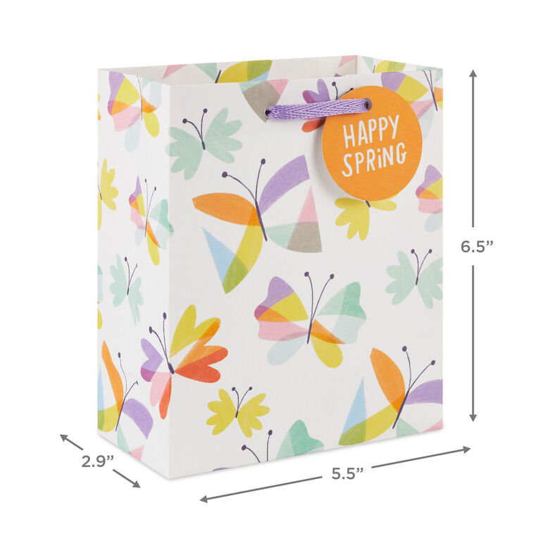 6.5" Happy Spring Butterflies on White Small Gift Bag