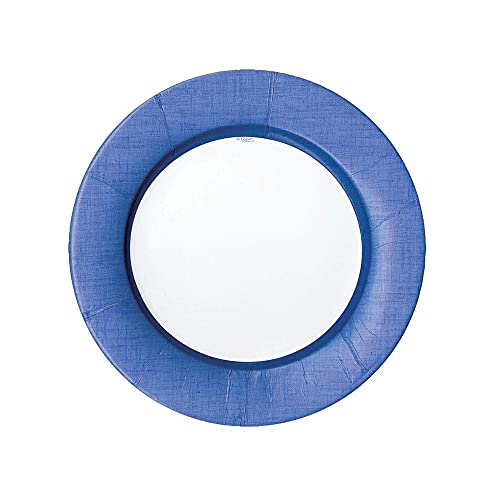 Linen Border Paper Salad & Dessert Plates in Linen Blue - 8 Per Package