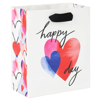 6.5" Watercolor Hearts on White Small Valentine's Day Gift Bag