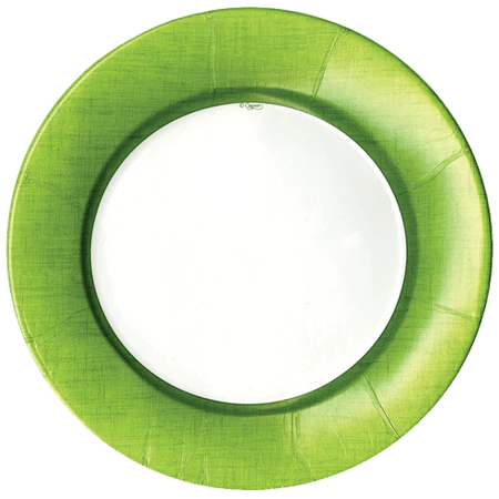 Linen Border Paper Dinner Plates in Moss Green - 8 Per Package