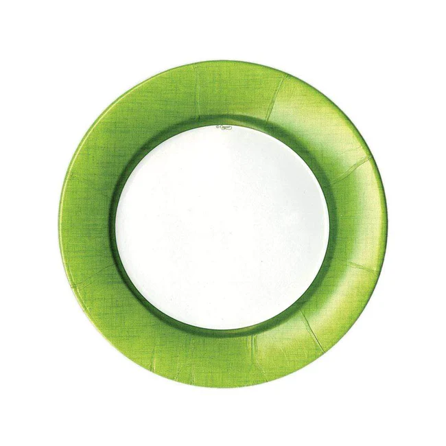 Linen Border Paper Salad & Dessert Plates in Moss Green - 8 Per Package