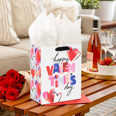 9.6" Happy Valentine's Day on White Medium Gift Bag