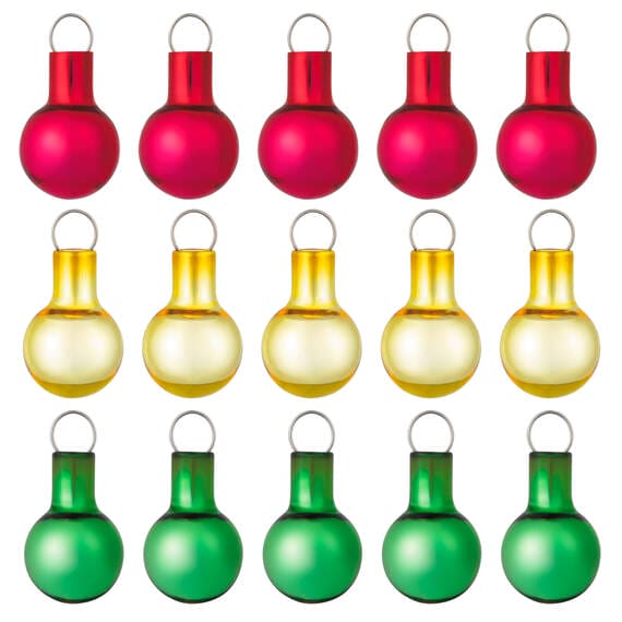 Mini Festive Red, Gold and Green Glass Ornaments, Set of 15