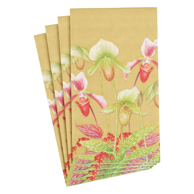 Slipper Orchid Paper Guest Towel Napkins in Gold