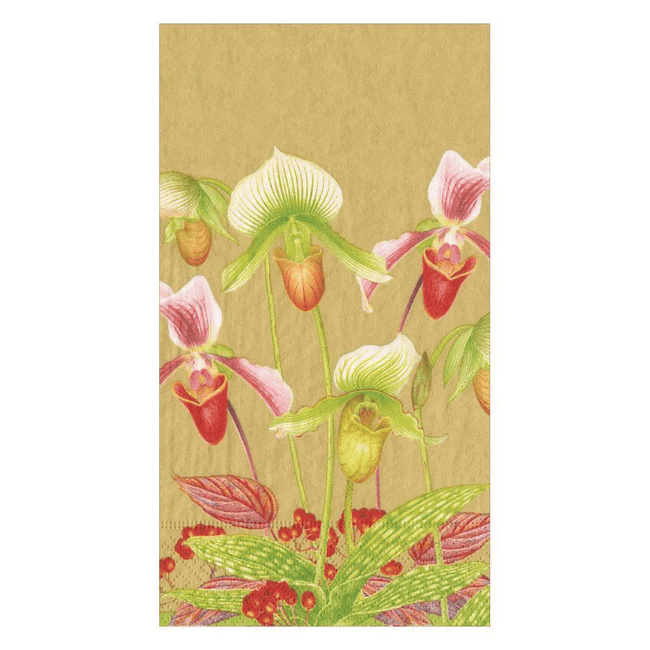 Slipper Orchid Paper Guest Towel Napkins in Gold