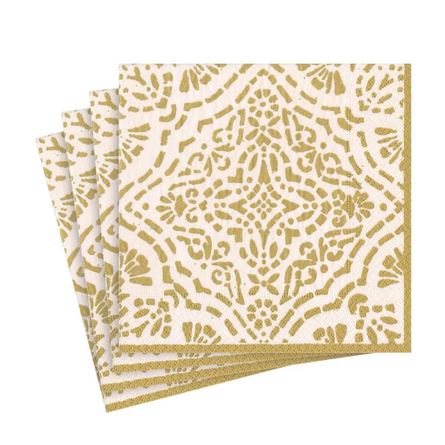 Annika Paper Luncheon Napkins in Ivory & Gold - 20 Per Package