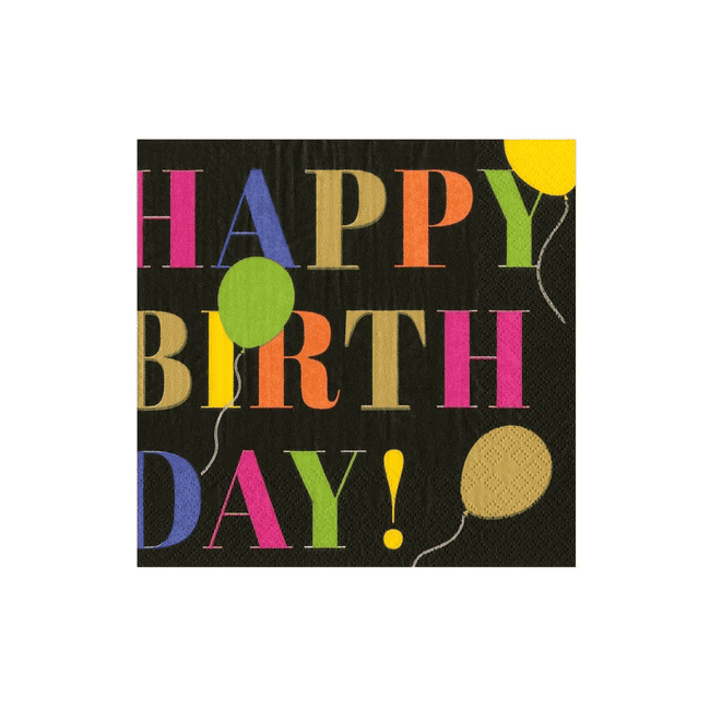 Birthday Surprise Paper Cocktail Napkins in Black - 20 per Package