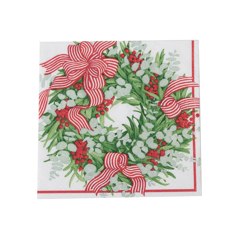 Ribbon Stripe Wreath Cocktail Napkins - 20 Per Package