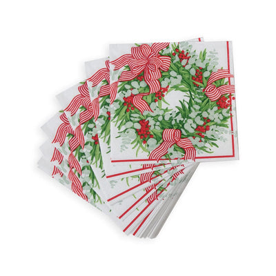 Ribbon Stripe Wreath Cocktail Napkins - 20 Per Package