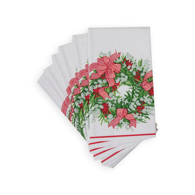 Ribbon Stripe Wreath Guest Towel Napkins - 15 Per Package