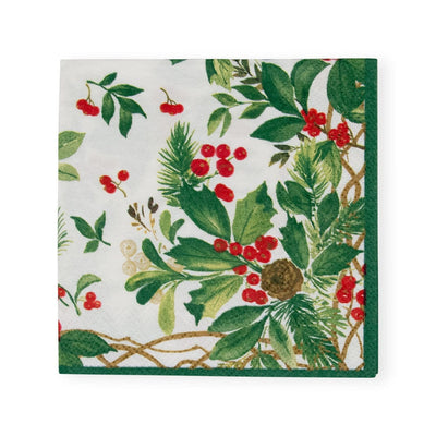 Holly Chintz White Cocktail Napkins - 20 Per Package