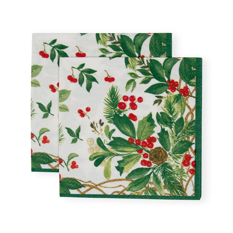 Holly Chintz White Cocktail Napkins - 20 Per Package