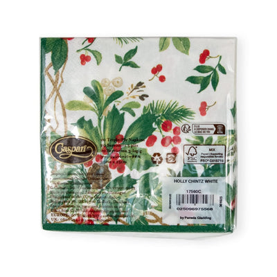 Holly Chintz White Cocktail Napkins - 20 Per Package