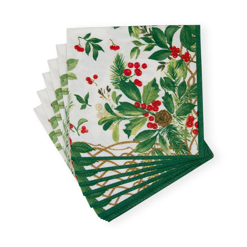 Holly Chintz White Cocktail Napkins - 20 Per Package