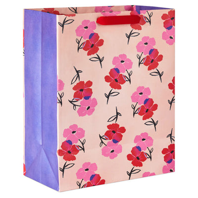 13" Pink and Red Flowers on Peach Large Valentine's Day Gift Bag