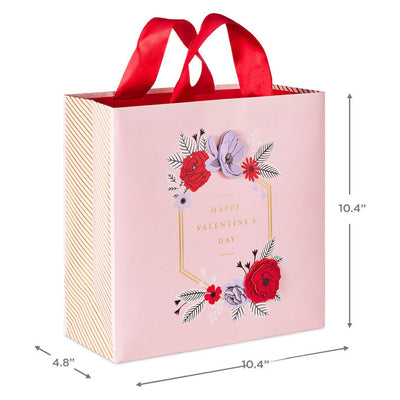 10.4" Flowers on Pink Large Square Valentine's Day Gift Bag