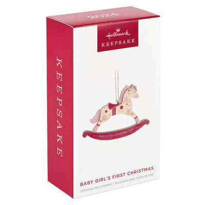 Baby Girl's First Christmas Rocking Horse 2024 Wood Ornament