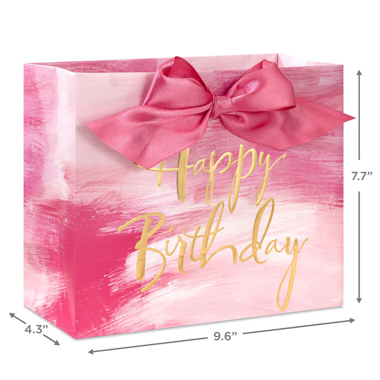 7.7" Pink Watercolor Medium Horizontal Birthday Gift Bag