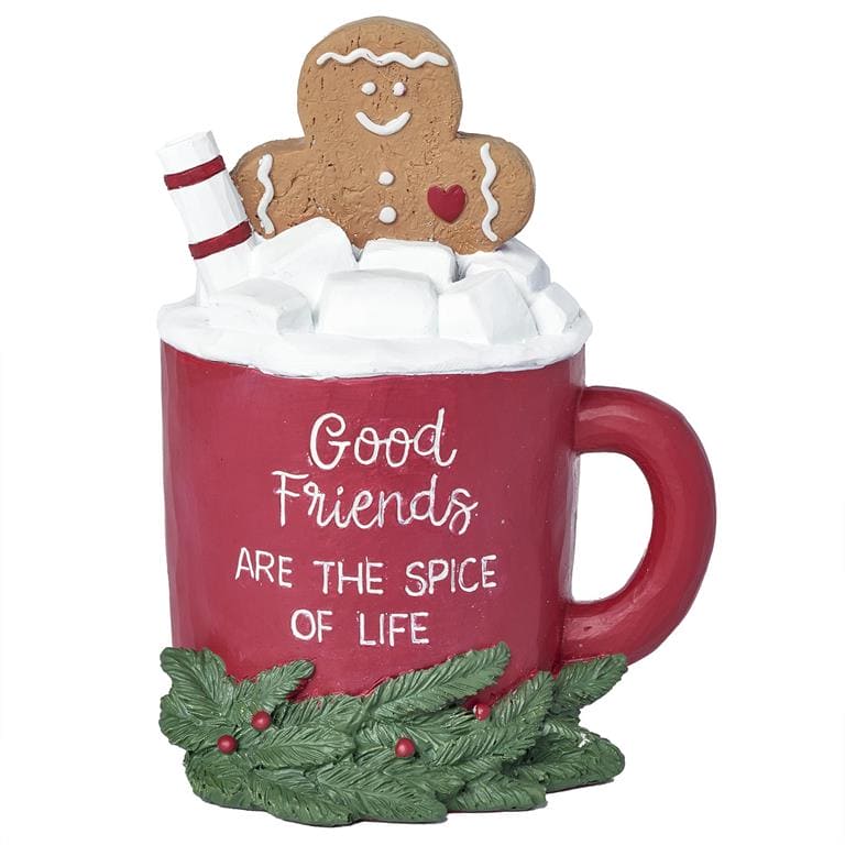 Gingerbread Cookie In Red Mug with Christmas Greens