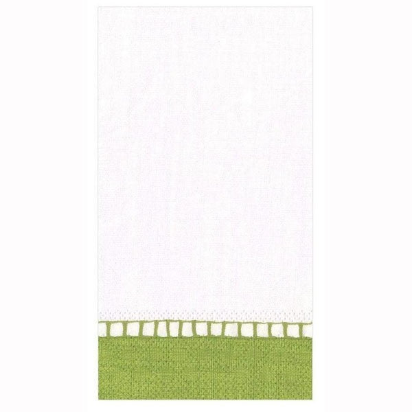 Linen Border Paper Guest Towel Napkins in Green - 15 Per Package