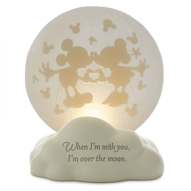 Disney Mickey Mouse and Minnie Mouse Moon Figurine With Light