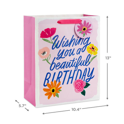 13" Floral Beauty on Pink Large Birthday Gift Bag