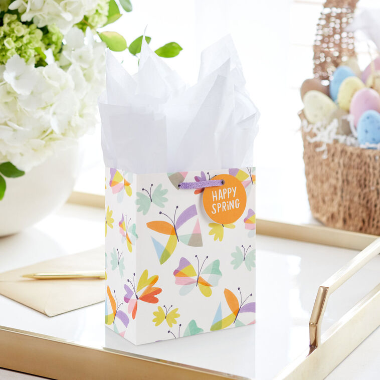 6.5" Happy Spring Butterflies on White Small Gift Bag