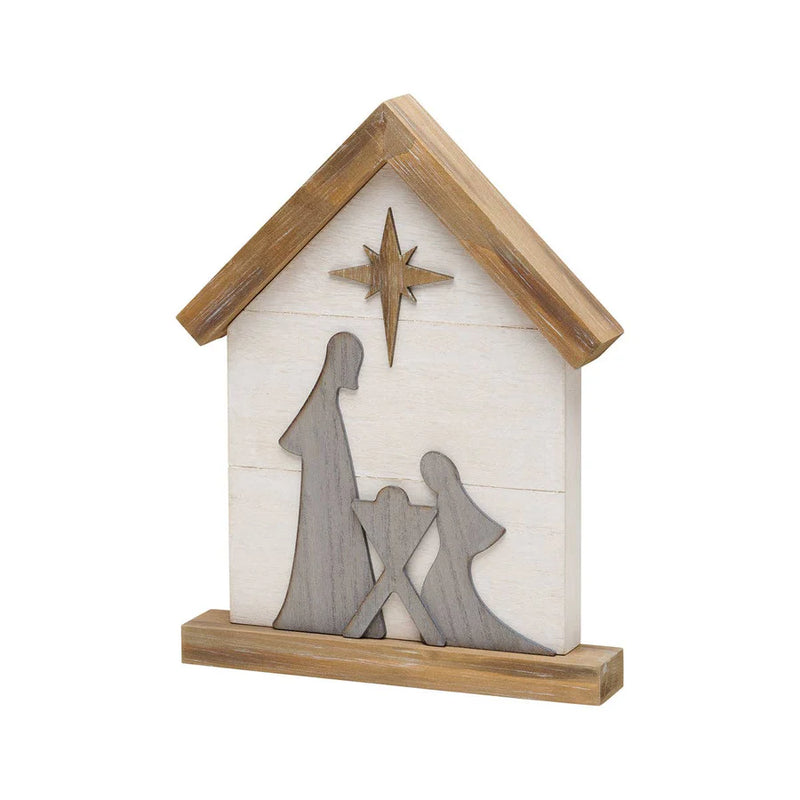 White Wash Christmas Nativity Scene