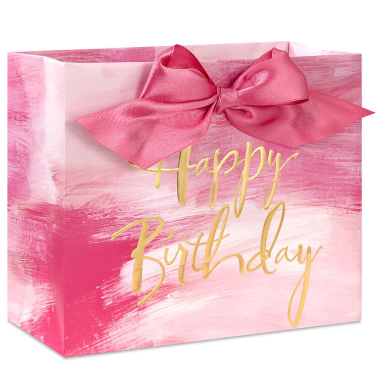 7.7" Pink Watercolor Medium Horizontal Birthday Gift Bag