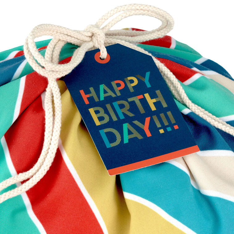 28" Bold Diagonal Stripes Birthday Canvas Gift Sack With Gift Tag