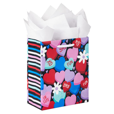 6.5" Colorful Candy Hearts Small Valentine's Day Gift Bag With Tissue Paper