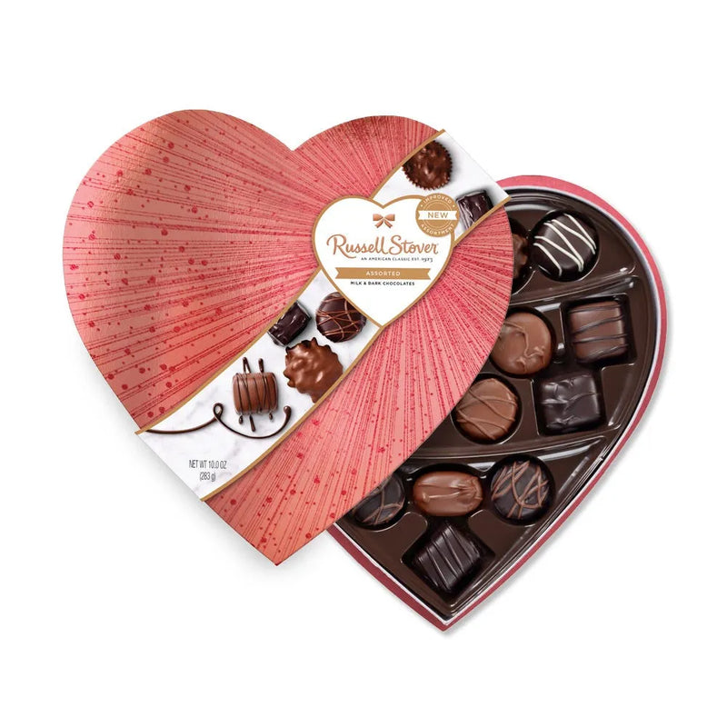 Assorted Chocolates Rose Gold Burst Heart, 10 oz.