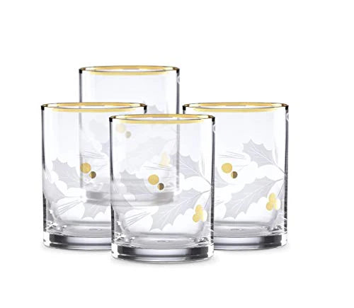 Holiday Gold Double Old Fashioned 4-Piece Glass Set Clear