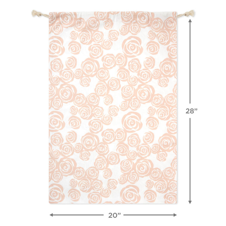 28" Pink Roses on Ivory Wedding Canvas Gift Sack With Gift Tag