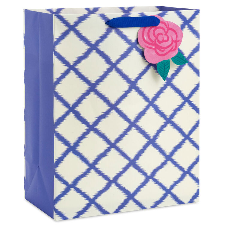 13" Blue Trellis on White Large Gift Bag