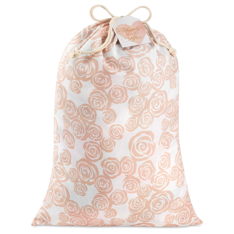 28" Pink Roses on Ivory Wedding Canvas Gift Sack With Gift Tag