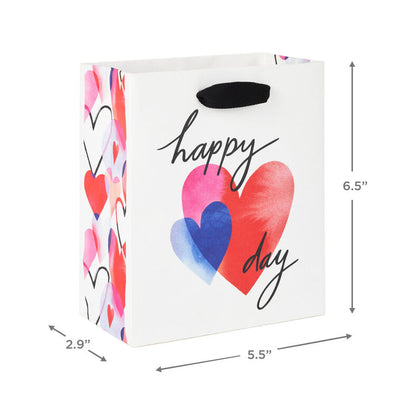 6.5" Watercolor Hearts on White Small Valentine's Day Gift Bag