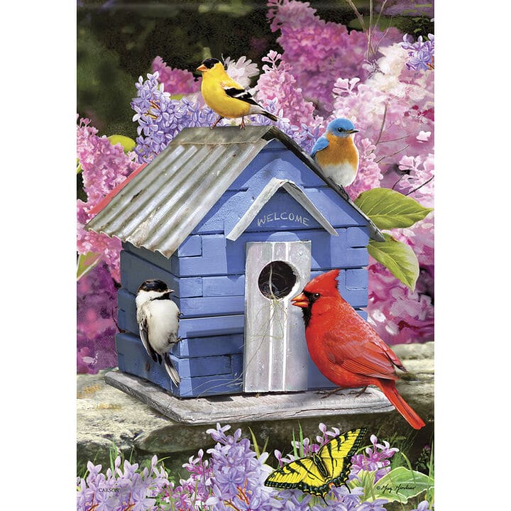 Bright Birdhouse Garden Flag