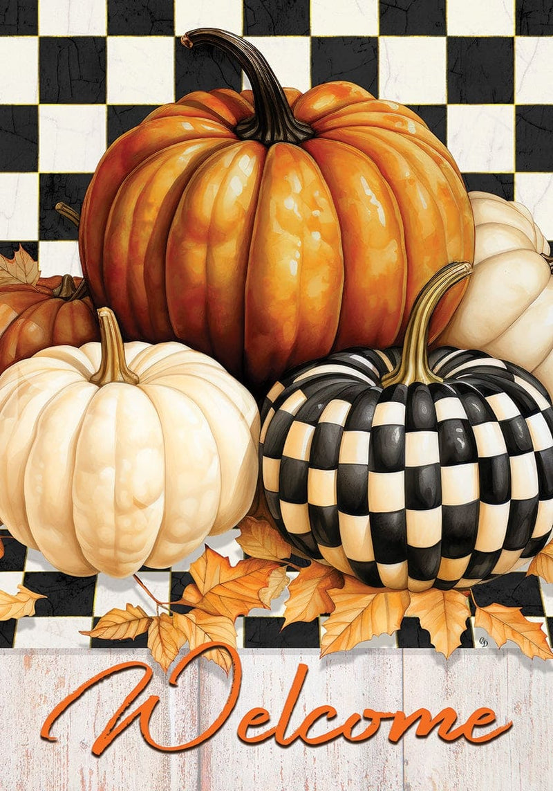 Checkered Pumpkin Garden Flag