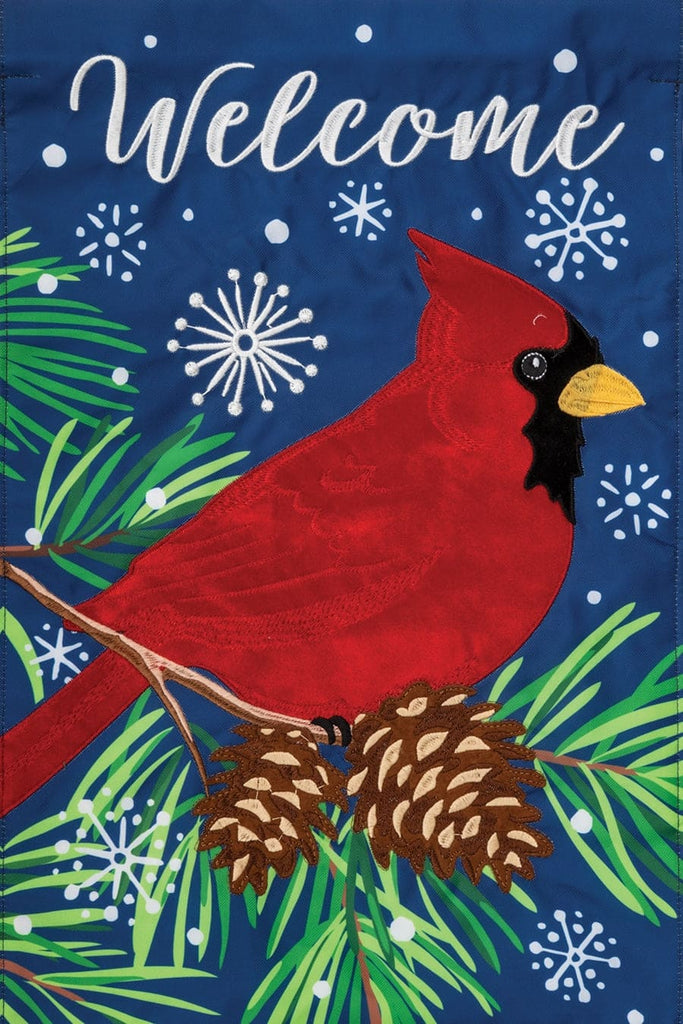 Cardinal on Blue Applique Flag