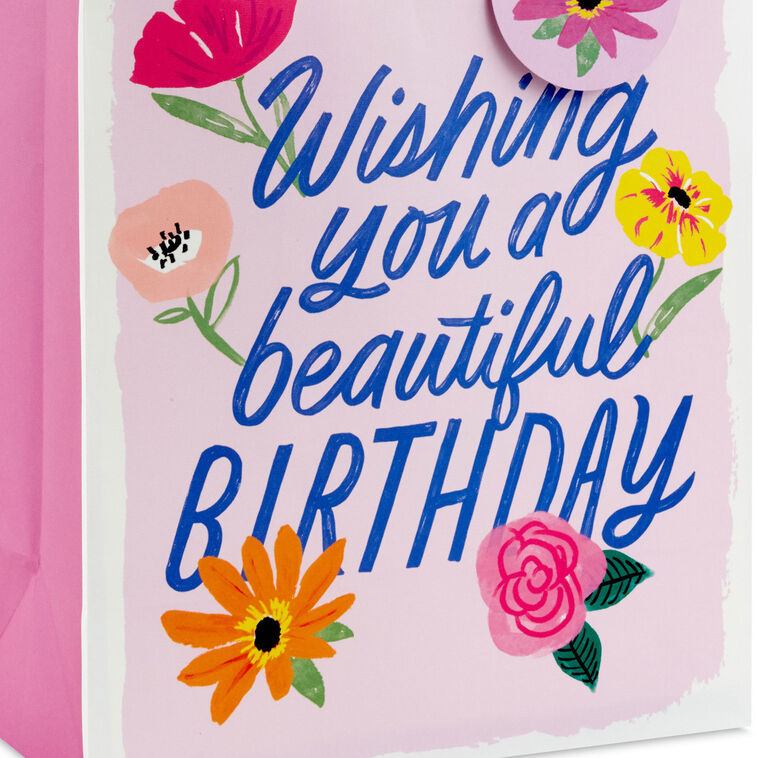 13" Floral Beauty on Pink Large Birthday Gift Bag