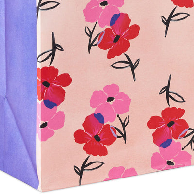 13" Pink and Red Flowers on Peach Large Valentine's Day Gift Bag