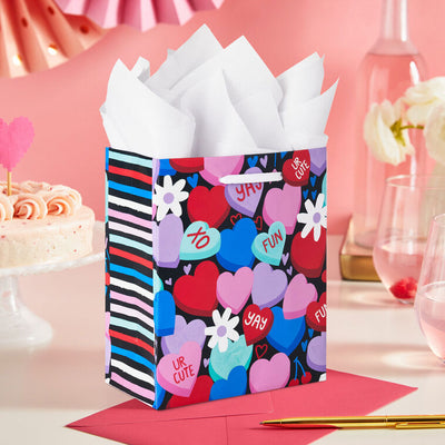 6.5" Colorful Candy Hearts Small Valentine's Day Gift Bag With Tissue Paper