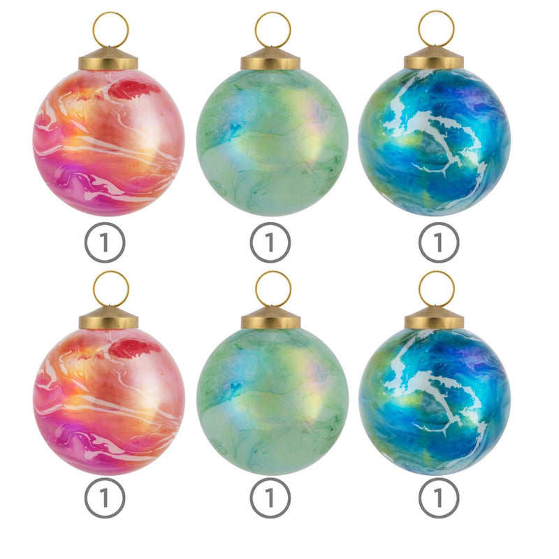 Signature Marbled Glass Hallmark Ornaments, Set of 6