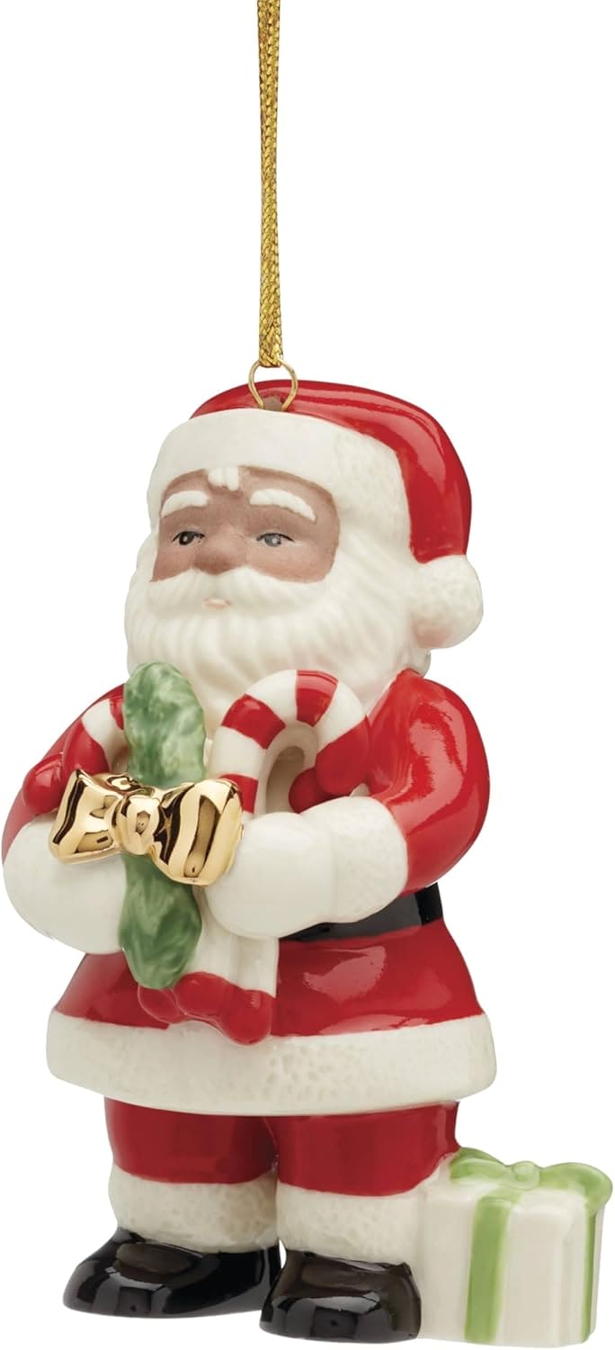 African American Santa with Pickle Ornament