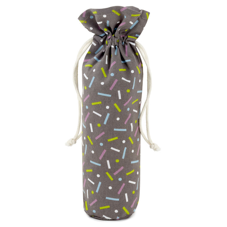 14" Confetti on Black Fabric Wine Gift Bag