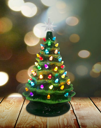 Green Ceramic Light Up Christmas Tree 16"